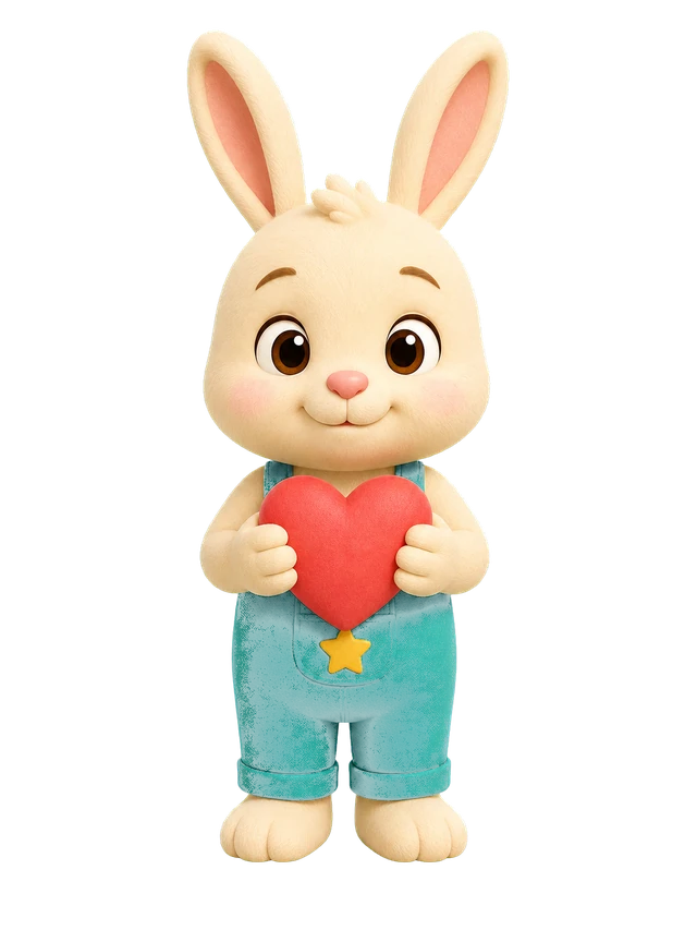 Joy Bunny holding a heart